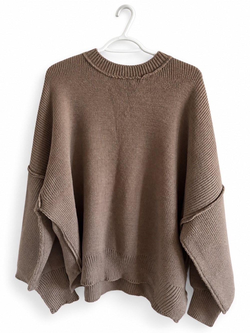 Taupe Oversized Asymmetrical Hem Knit Sweater